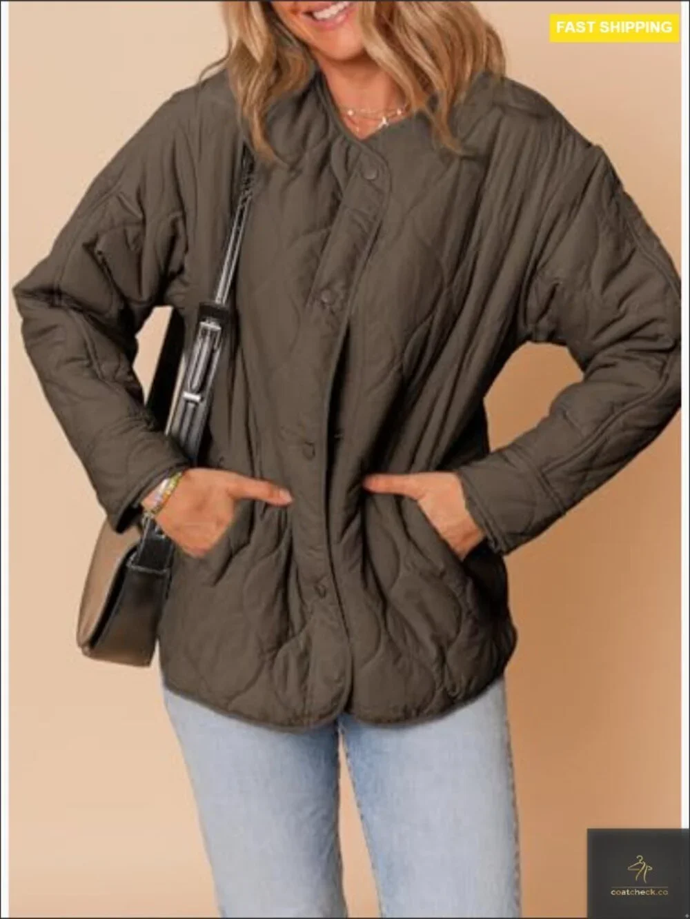 Quilted Lightweight Puffer Jacket Button Down Coat Padded Outwear Pockets